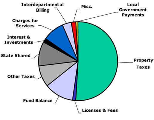 pie chart of revenues table